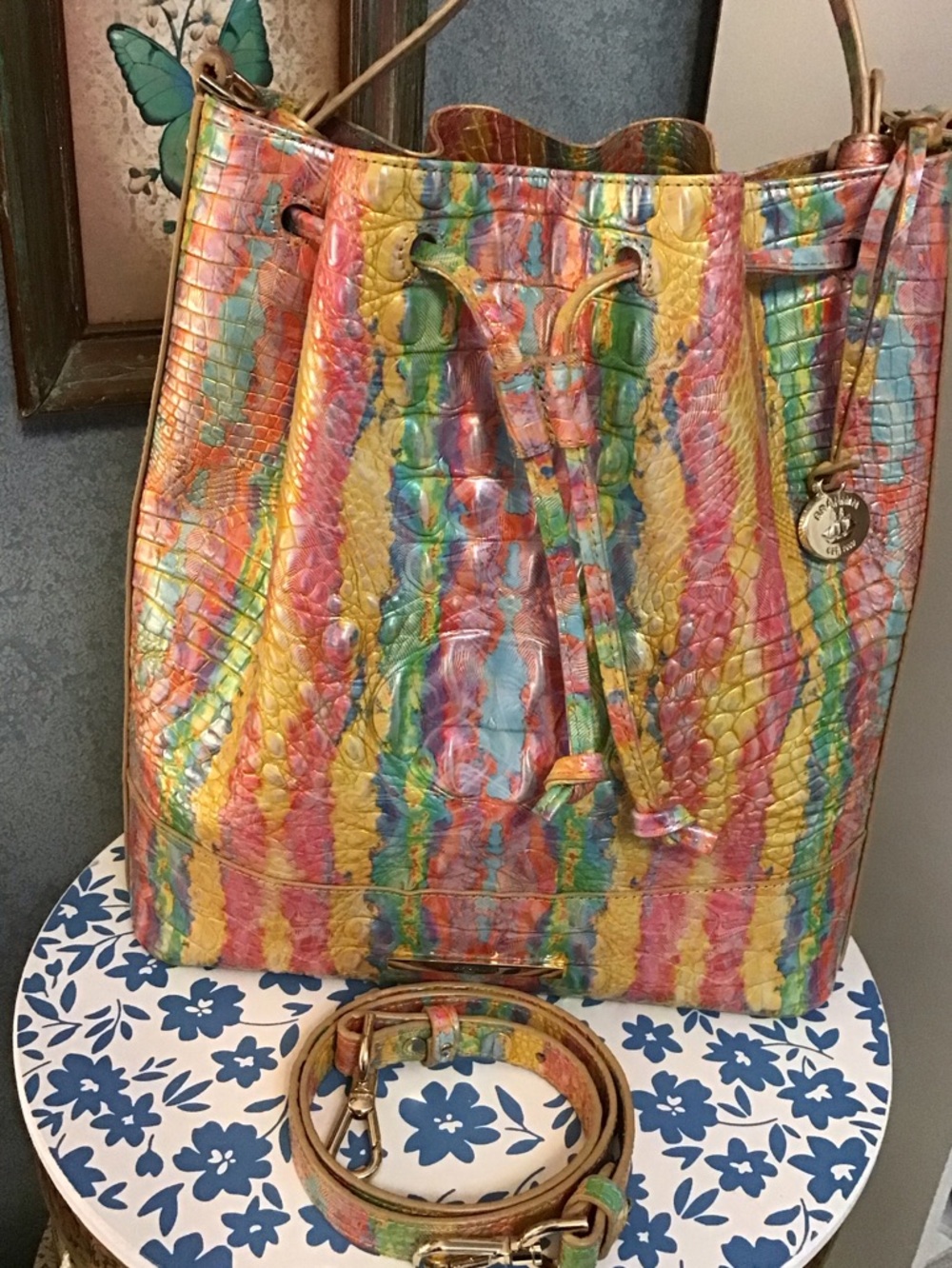 Brahmin Marlowe Saltwater Taffy  drawstring bucket Lrg bag
